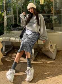 DAZY 纯色亮片直筒半身裙 舞会裙 新年女装 嘉年华 - 灰色 - 查看 8