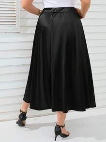 SHEIN Clasi 大碼側打結圍裹下擺半身裙 - 黑色 - 查看 2