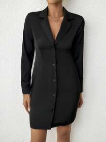 SHEIN Privé 鏤空露背襯衫連衣裙 - 黑色 - 查看 3