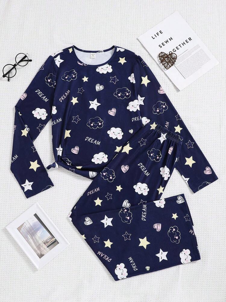 Teen Girl Star & Letter Graphic PJ Set