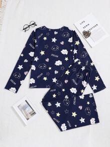 Teen Girl Star & Letter Graphic PJ Set - Multicolor - View 2