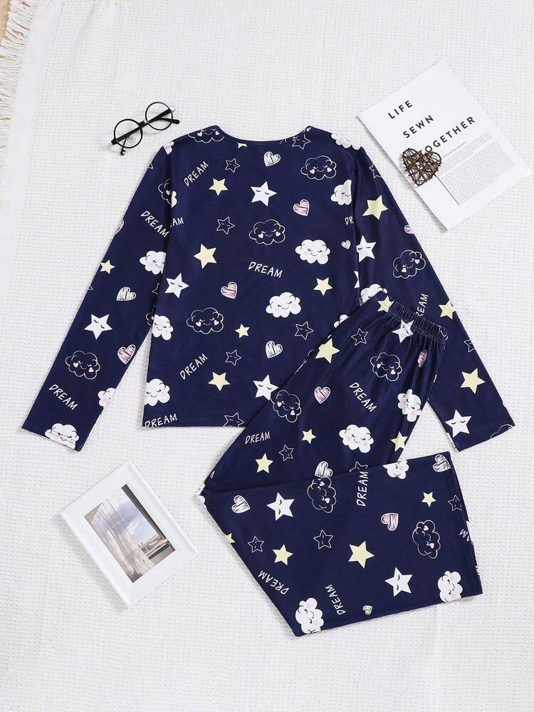 Teen Girl Star & Letter Graphic PJ Set