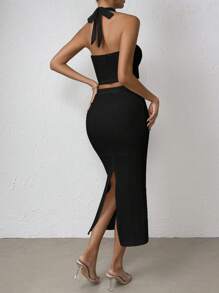 VaVaBold con abertura de espalda abierta Top halter & Falda - Negro - Ver 2