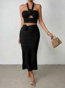 VaVaBold con abertura de espalda abierta Top halter & Falda - Negro - Ver 3