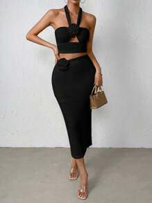 VaVaBold con abertura de espalda abierta Top halter & Falda - Negro - Ver 6