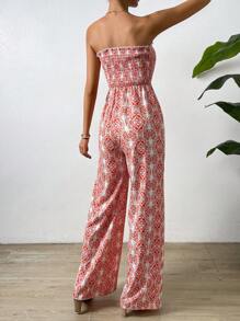 SHEIN VCAY Allover Print Tube Wide Leg Jumpsuit - White - View 2
