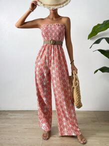SHEIN VCAY Allover Print Tube Wide Leg Jumpsuit - White - View 3