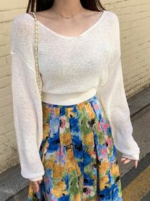 DAZY Solid Drop Shoulder Crop Jumper - White - View 3