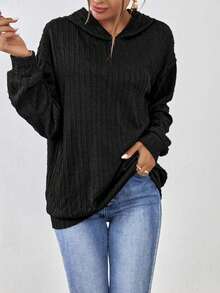 SHEIN Essnce Chất rắn Thả vai Áo nỉ có mũ - màu đen - Xem 5