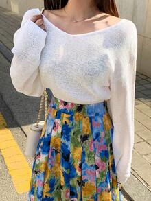 DAZY Solid Drop Shoulder Crop Jumper - White - View 4