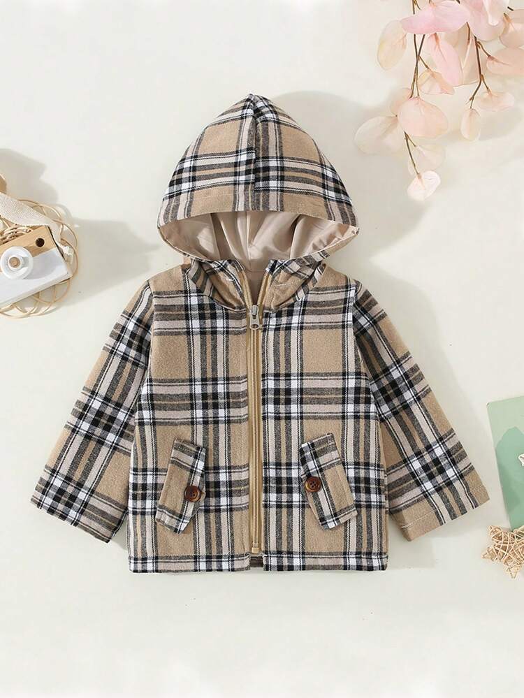 Baby Girl Plaid Zip Up Hooded Coat