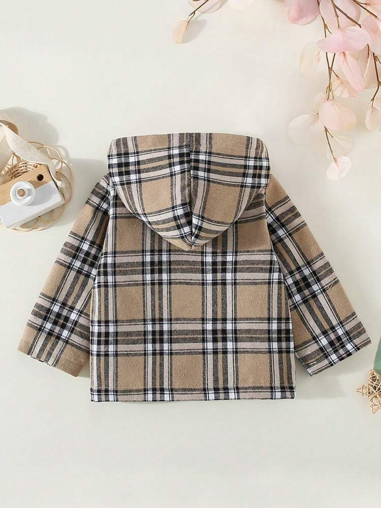 Baby Girl Plaid Zip Up Hooded Coat