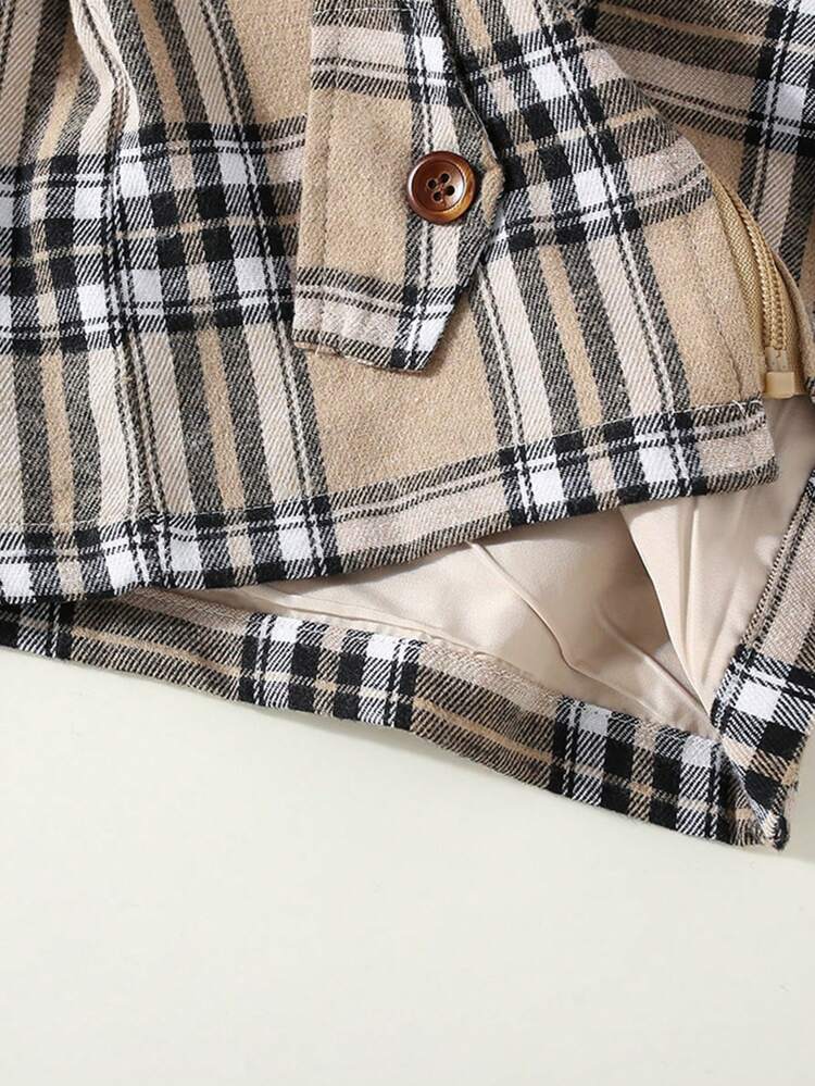 Baby Girl Plaid Zip Up Hooded Coat
