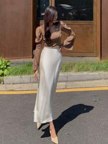 DAZY Chất rắn Cổ v Áo thun - Màu Khaki - Xem 6