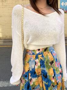 DAZY Solid Drop Shoulder Crop Jumper - White - View 10