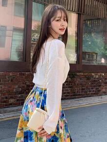 DAZY Solid Drop Shoulder Crop Jumper - White - View 11