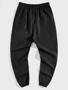 ROMWE MEN Goth 男士字母&太陽印花腰部抽繩長褲 - 黑色 - 查看 2