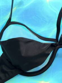 Swim SXY Summer Beach Cut Out Halter Underwire Bikini Set - Black - View 4