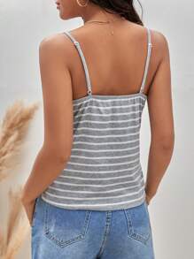SHEIN Frenchy Top de tirantes de rayas ribete con encaje - Gris Claro - Ver 2