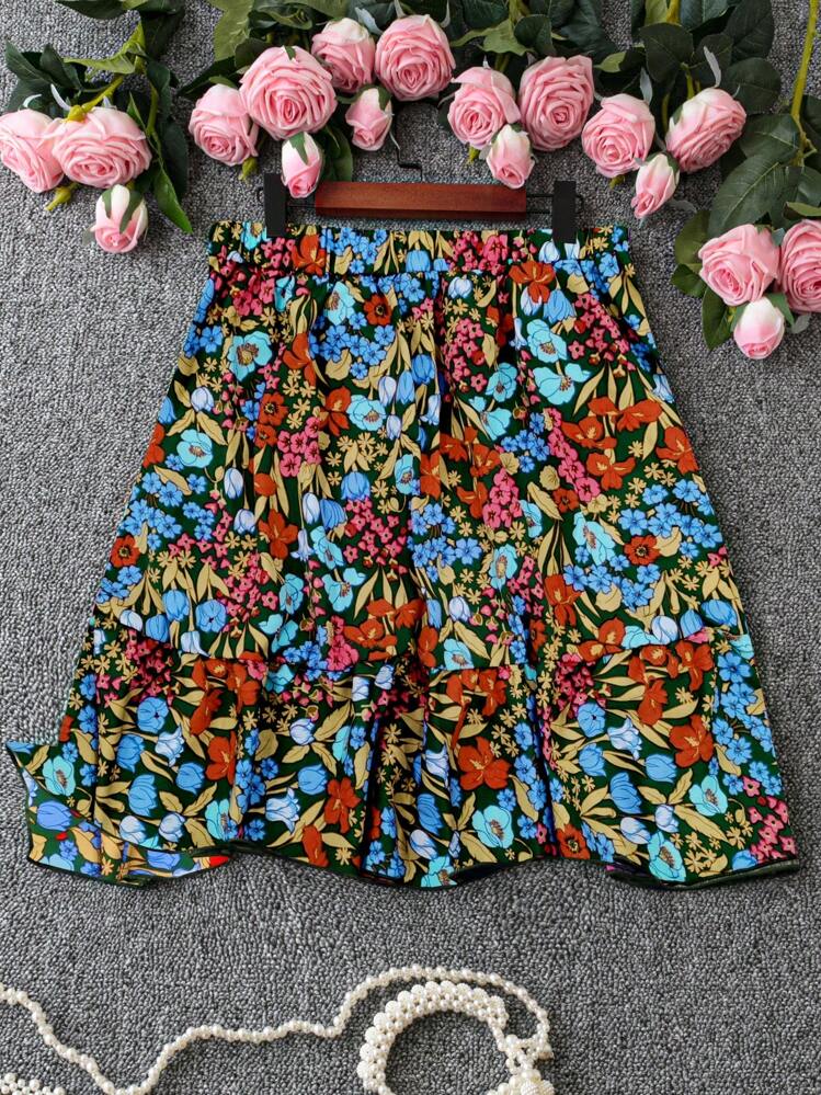 Breezaya מידות גדולות הדפס פרחוני חצאיות - ירוק - ראה 1