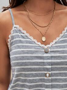 SHEIN Frenchy Top de tirantes de rayas ribete con encaje - Gris Claro - Ver 4