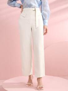 Modelyn Solid Belted Straight Leg Pants