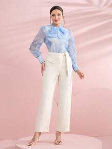Modelyn Solid Belted Straight Leg Pants