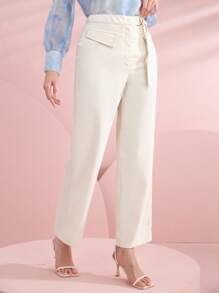 Modelyn Solid Belted Straight Leg Pants