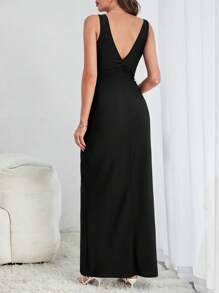 SHEIN Tall Twist Front Split Thigh Dress - Black - View 2