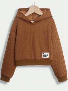 SHEIN Tween Girl Letter Patched Sweatshirt - Coffee Brown - View 1