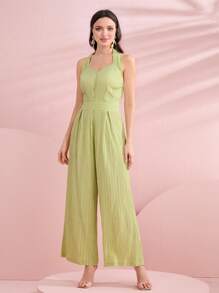 Mulvari Solid Plisse Wide Leg Jumpsuit - Mint Green - View 1