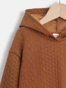 SHEIN Tween Girl Letter Patched Sweatshirt - Coffee Brown - View 3