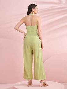 Mulvari Solid Plisse Wide Leg Jumpsuit - Mint Green - View 2