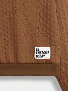 SHEIN Tween Girl Letter Patched Sweatshirt - Coffee Brown - View 5