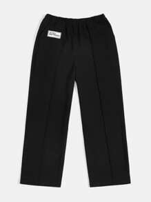 SHEIN EZwear 字母補丁細節斜口袋衛褲 - 黑色 - 查看 3