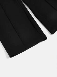 SHEIN EZwear 字母補丁細節斜口袋衛褲 - 黑色 - 查看 5