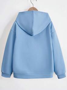 SHEIN 少女饮料印花落肩卫衣 - 藍色 - 查看 2