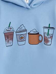 SHEIN 少女饮料印花落肩卫衣 - 藍色 - 查看 7