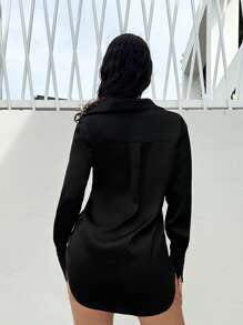 SHEIN SXY Áo sơ mi voan đi làm đơn giản tối giản rộng rãi, ướt át, bán trong suốt - màu đen - Xem 2