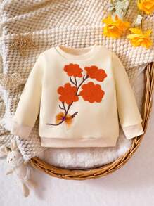 Baby Girl Floral Print Sweatshirt - Apricot - View 1