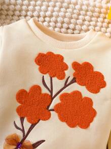 Baby Girl Floral Print Sweatshirt - Apricot - View 3