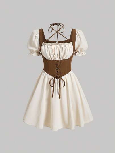 SHEIN MOD 綁帶前綁帶收集胸部的牛女裝連衣裙