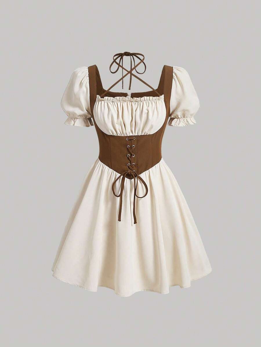 SHEIN MOD 綁帶前綁帶收集胸部的牛女裝連衣裙 - 彩色 - 查看 1