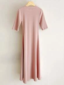 DAZY 纯色A字连衣裙，休闲女装 - 粉色 - 查看 8