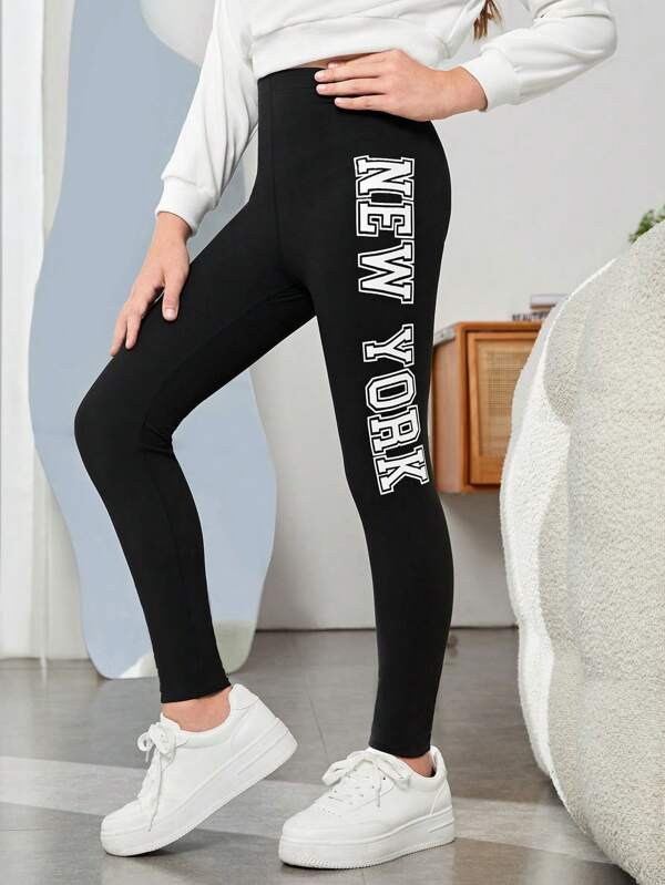 SHEIN Tween Girl Letter Leggings grafic