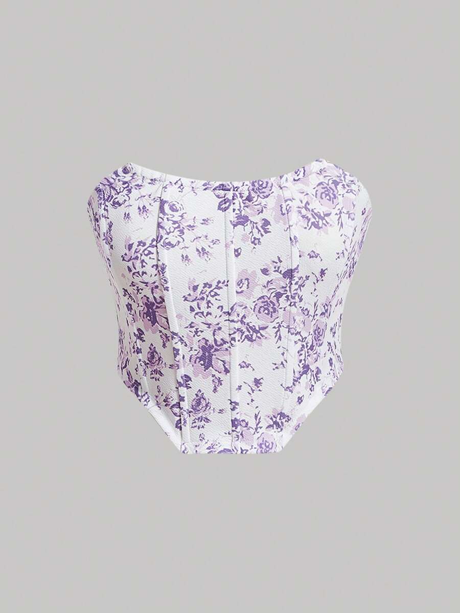 SHEIN MOD Floral Print Bandana Hem Tube Top