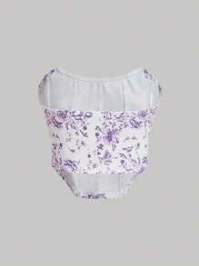SHEIN MOD Floral Print Bandana Hem Tube Top - Lilac Purple - View 3