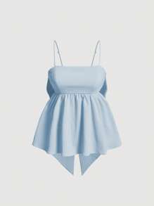 SHEIN MOD Solid Bow Back Ruffle Hem Cami Top - Baby Blue - View 1