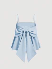 SHEIN MOD Solid Bow Back Ruffle Hem Cami Top - Baby Blue - View 2