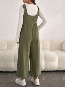SHEIN Maternidad 1 pieza Mono de tirantes de hombros con cordón de pierna ancha sin camiseta